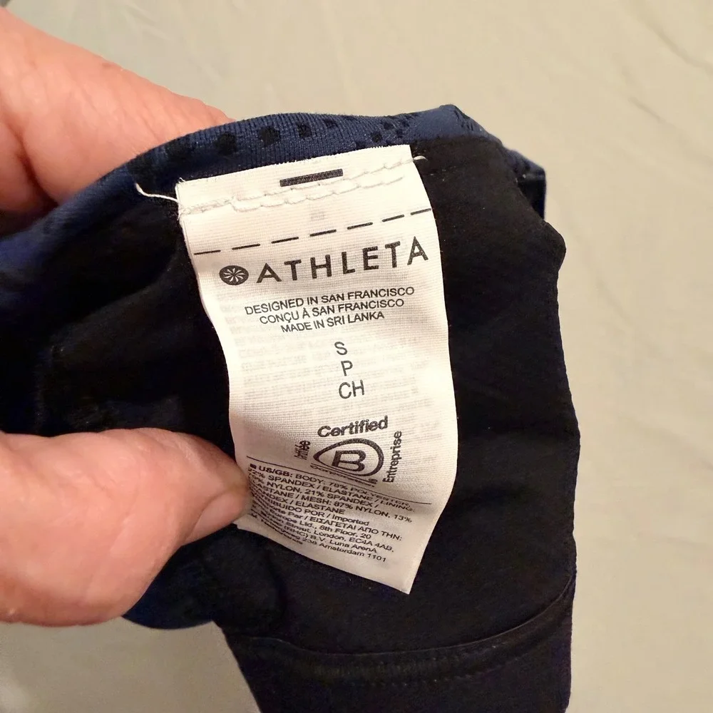 Athleta Elation Longline Bra Blue Paisley Powervita V-Neck Sports Bra Small